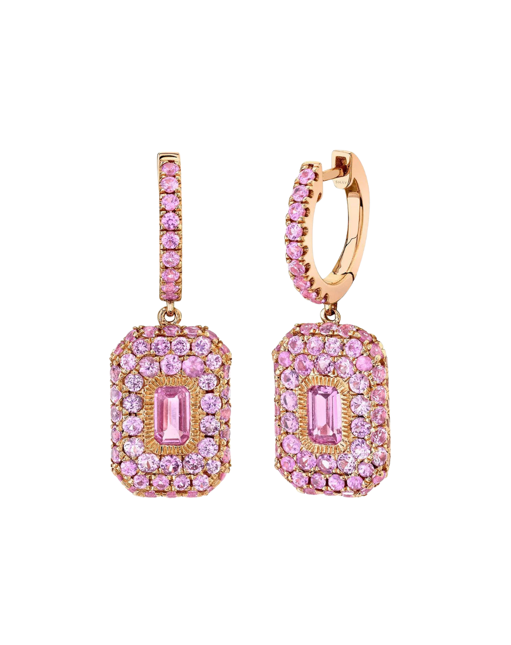 Pink Sapphire Pave Baguette Drop Earrings