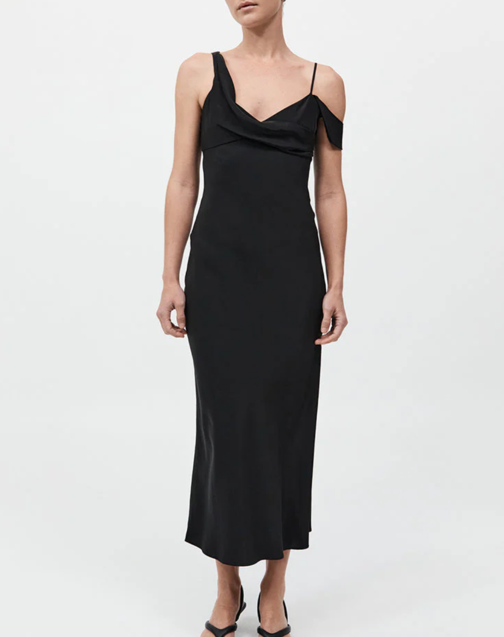 Silk Drape Dress in Black